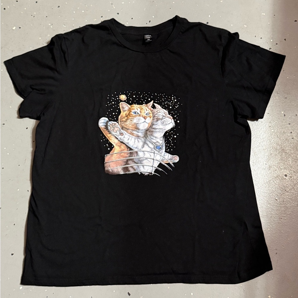 SHEIN Black Cat Duo Graphic Tee